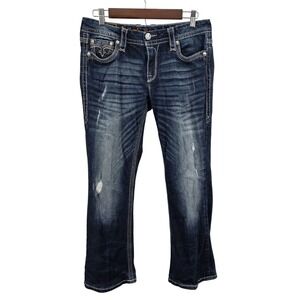 Rock Revival Jeans Womens 30 (30x26) Blue Drew Boot Stretch Whisker Distressed